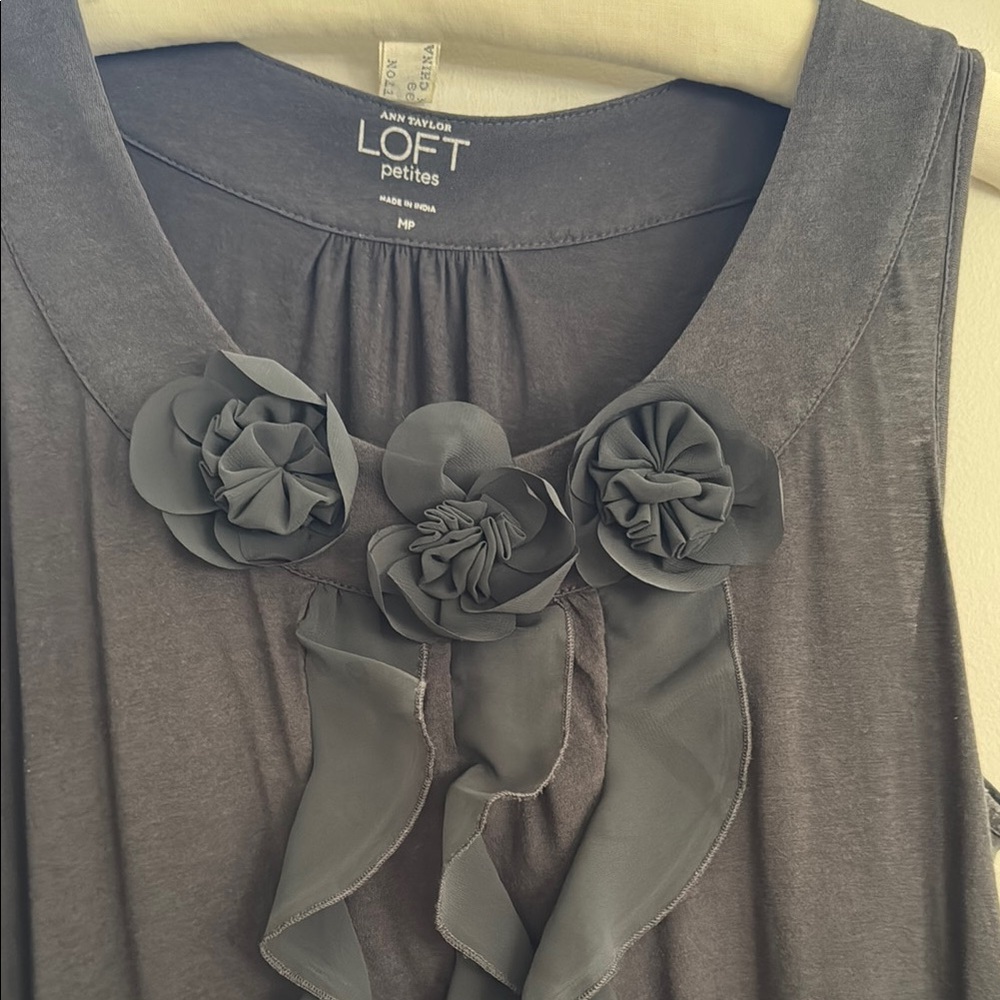 LOFT Gray Ruffled Blouse Gray